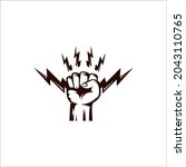 Power Fist Abstract Vector Emblem, Symbol or Logo Template. Hand Holding Lightning Bolt Silhouette