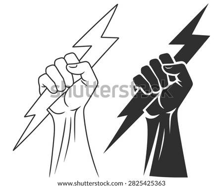 Power Fist Holding Lightning Bolt Vector Illustration Energy Strength Silhouette Design.