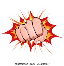 Power Fist On Blasting Background/
Illustration of a powerful fist punching, on explosion background