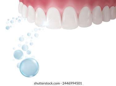Power of fluoride makes gums and teeth healthy, white and clean, making the mouth hygienic. Realistic vector illustration file.
