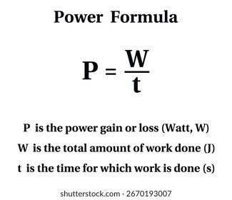 Power Formula auf weißem Hintergrund. Bildung. Wissenschaft. Schule. Vektorgrafik.