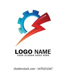 Power gear logo template, thunder gear symbol logo