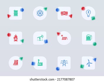 power generation glass morphism trendy style icons. power generation transparent glass color vector icon with color figures. for web and ui design, mobile apps and promo business advertising