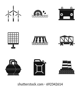 Power generation icon set. Simple style set of 9 energy sources vector icons for web isolated on white background