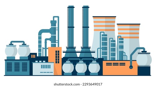 Power generation industry. Industrial factory and plant buildings isolated on white background