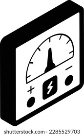 Power Generation Meter Vector Icon isometric Design, Motor Vehicle Service and automobile repair shop Symbol, Lorry spare parts Sign, automotive technician equipment , Volt Gauge Concept