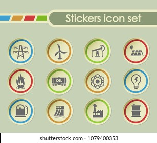 power generation simple vector icons on round stickers