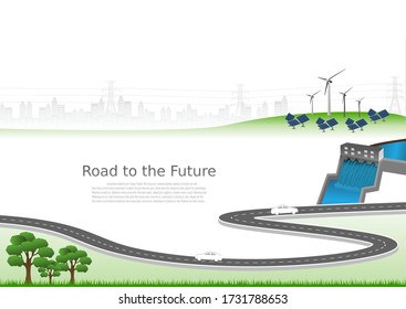 Power generation system renewable Clean energy from nature, such as wind, solar, water energy, can be used to produce electricity.Vector template infographic Timeline of business operations with texts