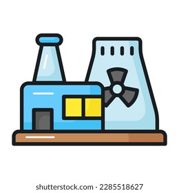 Power generation unit, editable design of nuclear power plant, energy unit icon design isolated on white background