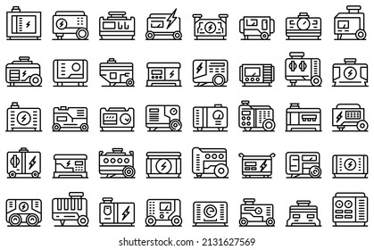 Power Generator Icons Set Outline Vector. Electric Engine. Diesel Power