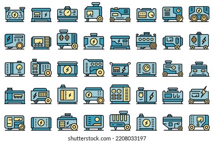 Power generator icons set outline vector. Electric engine. Diesel power thin line color flat on white