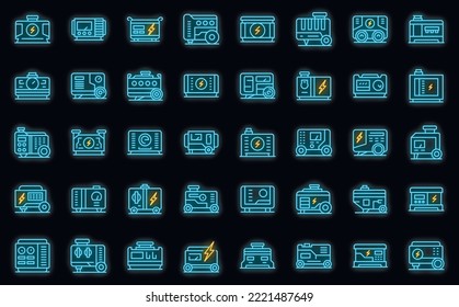 Power generator icons set outline vector. Electric engine. Diesel power neon color on black