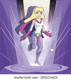 Power girl. Blonde girl on a purple background. Vector