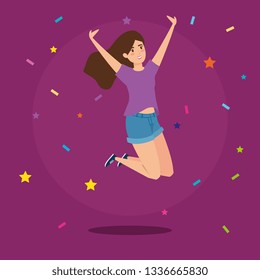 power girl jumping celebrating character