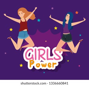 power girls jumping celebrating characters