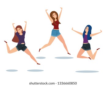 power girls jumping celebrating characters