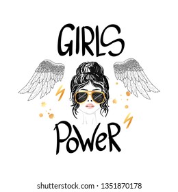 Power Girls with wings and crown. Slogan vector illustration print for t-shirt and apparels. Rock and Roll Girl design Heavy Metal.