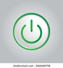 Botón verde de encendido. Pulse, apague, Apague el diseño plano del vector de signos.