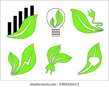 power green icon, green energy icon set, leaves green