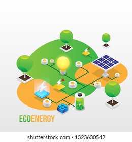 Power grid elements. Energy element on line transmission. Flat isometric vector illustration.