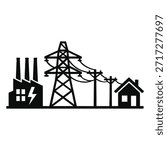 Power Grid Icon | Electricity Supply Chain Silhouette