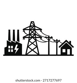 Power Grid Icon | Electricity Supply Chain Silhouette