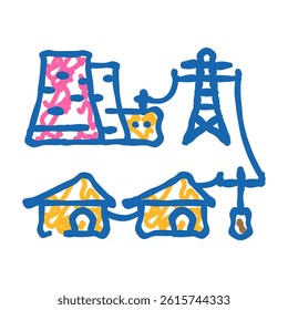 power grid nuclear energy doodle icon sketch vector. power grid nuclear energy sign. isolated symbol illustration