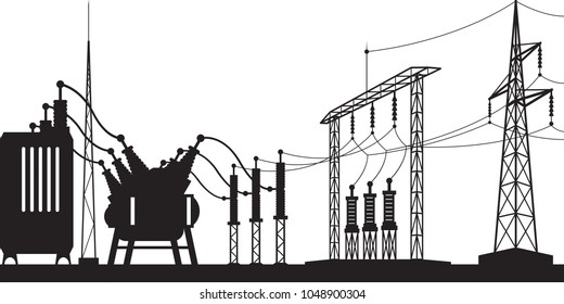 Power grid substation - vector illustration