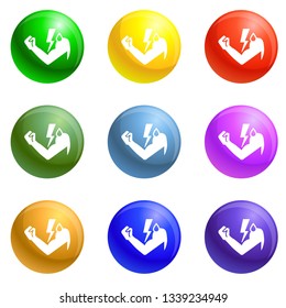 Power hand bolt icons vector 9 color set isolated on white background for any web design 