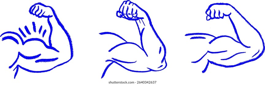 Power Hand Muscular Arm Bicep Crayon Chalk Drawing Vector Set