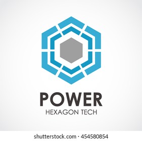 Power of hexagon tech abstract vector and logo design or template computer business icon of corporate identity symbol concept