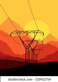 Power high voltage tower line vector background