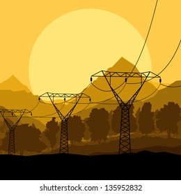 Power high voltage tower line vector background