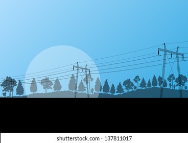 Power high voltage tower vector background landscape