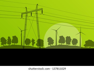 Power high voltage tower vector background wind energy concept