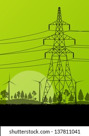 Power high voltage tower vector background wind energy concept