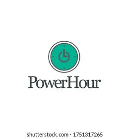 Power Hour logo. Electric industry, power management, and electric engineer logo.