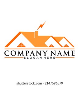 Power house with flash symbol vector logo
