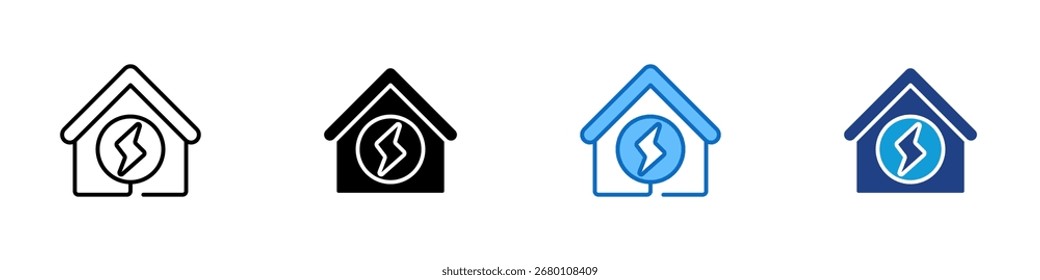 Power House Multiple Style Icon Design Vector - House with energy bolt representing electrical power supply