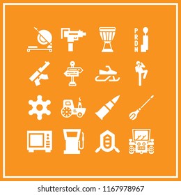 power icon. 16 power vector set. shotgun, rifle, drum and tractor icons for web and design about power theme