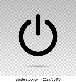 Power icon. Button start. Black symbol off isolated on transparent background. Sign switch for design prints. Flat circle pictogram. Silhouette shutdown computer. Round energy simbol. Vector