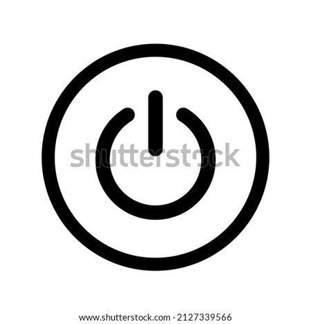 Power icon. Button start. Black symbol off isolated on white background. Sign switch for design prints. Flat circle pictogram. Silhouette shutdown computer. Round energy simbol. Vector illustration