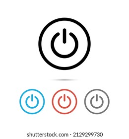 Power icon. Button start. Set symbol off isolated on white background. Sign switch for design prints. Flat circle pictogram. Silhouette shutdown computer. Round energy simbol. Vector illustration