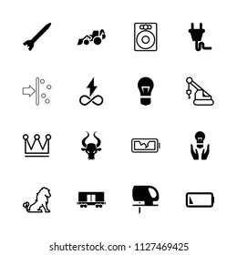 Power icon. collection of 16 power filled and outline icons such as excavator, electric saw, cargo wagon, low battery, plug. editable power icons for web and mobile.