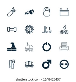 Power icon. collection of 16 power filled and outline icons such as factory, excavator, man symbol, switch off, tractor, barbell. editable power icons for web and mobile.