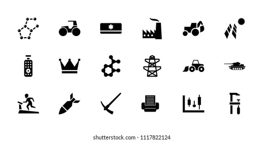 Power icon. collection of 18 power filled icons such as excavator, chainsaw, pylon, air conditioner, hammer, crown, remote control. editable power icons for web and mobile.