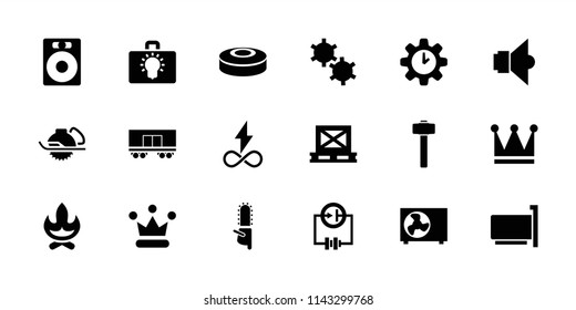 Power icon. collection of 18 power filled icons such as crown, electric saw, chainsaw, speaker, bonfire, garden hammer. editable power icons for web and mobile.