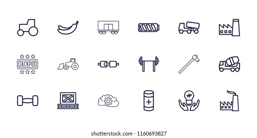 Power icon. collection of 18 power outline icons such as factory, banana, concrete mixer, tractor, barbell, cargo on palette. editable power icons for web and mobile.