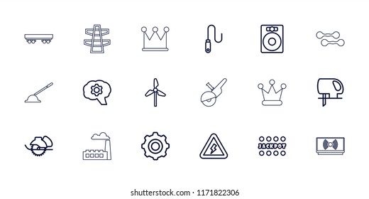 Power icon. collection of 18 power outline icons such as jackpot, electric saw, speaker, gear, mill, wire, voltage warning. editable power icons for web and mobile.