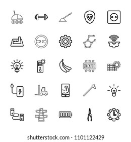 Power icon. collection of 25 power outline icons such as lion, plug socket, pliers, barbell, gear connection, bulb, cable, no charge. editable power icons for web and mobile.
